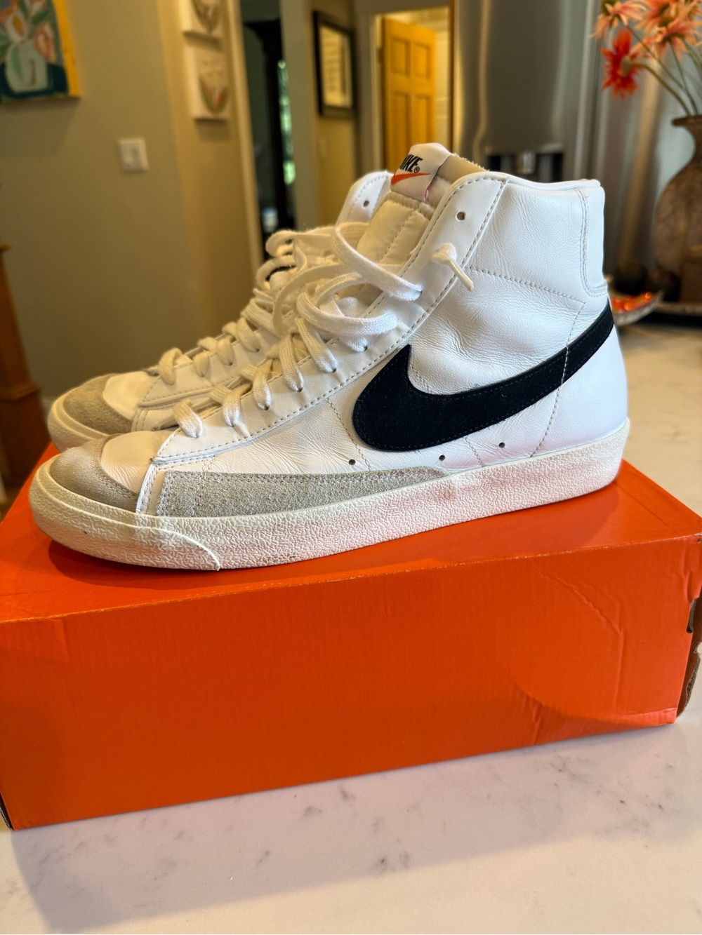 Nike Blazer White High-Top Sneakers with Black Swoosh